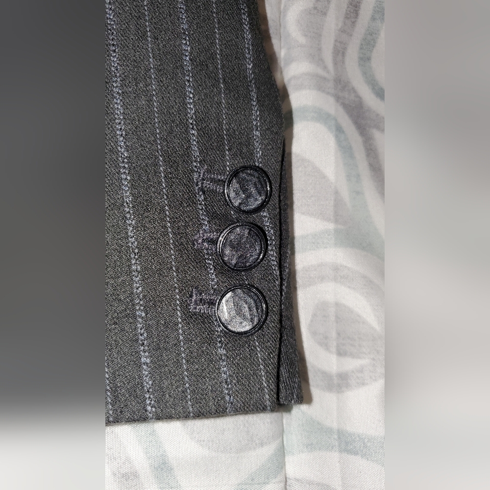 Womens Signature By Larry Levine 2pc Pantsuit, Dark Blueish Gray With Pinstripes - Picture 12 of 13